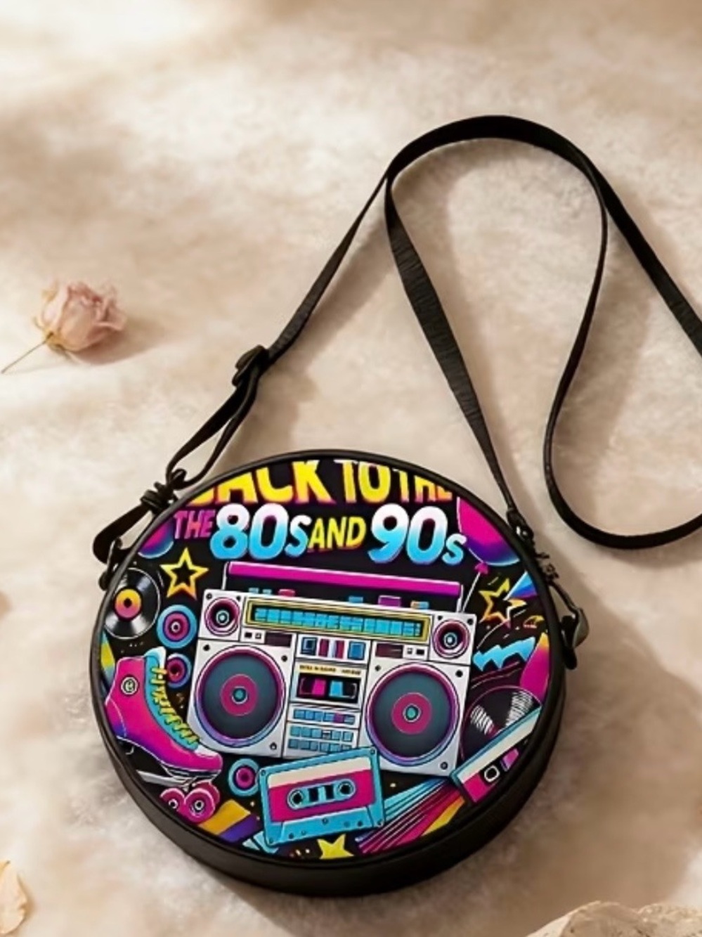 Target Round Crossbody Bag - Black with Neon Multicolor Retro Print